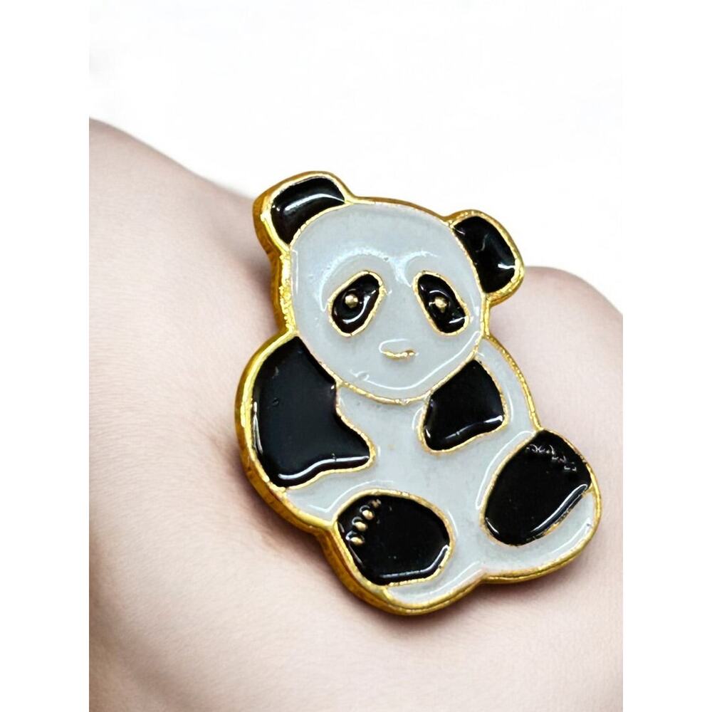 Enameled Panda Bear Lapel Pin .75 Inch Goldtone Black White